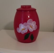 Vintage Bartlett Collins Red Glass Cookie Jar Lid Canister Flowers RARE MCM  picture