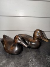 Vintage Pair Of Hand Carved Wooden Ducks picture