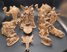 Rare 1980's 90's Hand Painted 16 Pc Ceramic Caramel Colored Nativity picture