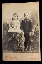 Antique Cabinet Card~Post Mortem Child~Eerie Victorian Siblings~c. 1890s picture