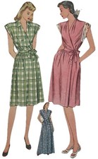 1940s WWII Era Surplice Soft Gathers Wrap Dress House Coat Simplicity 1593 B 32 picture