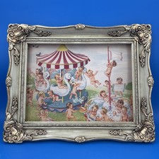 Vtg Swan Soap Babies Playing 1940's Ornate Gilt Gold Wood Framed Advertising picture