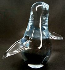 Vintage 1970s Clear Crystal Penguin Paperweight picture