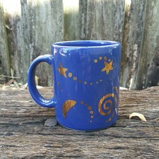 Waechtersbach Spain Mug 4” Blue With Gold Moon Shooting Stars Swirl Dots picture