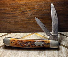 Vintage Kutmaster Utica NY USA 2 Blade Swell End Jack Knife Jigged Bone 3 3/8