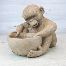 Concrete Monkey w Pottery Trinket Dish Bowl 6