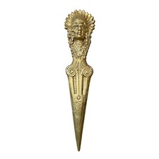 Vintage Brass Native American Chief Head Letter Opener Desk Accessory 9.5 Inch picture