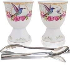 NobleEgg Egg Cups for Soft Boiled Eggs - Porcelain and Spoons x 2  picture