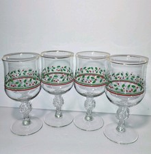 Arby's Holly Berry Bow Stem Wine Glasses Christmas Vintage 1980's Set of 4 EUC picture