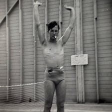 1940s Shirtless Handsome Man Tight Swim Trunks Gay Interest Vtg Snapshot Photo picture