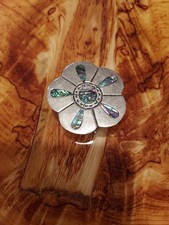 Vintage Mexican Abalone Shell Pill Box Trinkets Box Alpaca Silver picture