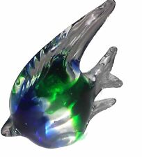 Hand Blown Glass Blue Green Angelfish Figurine Collectable picture