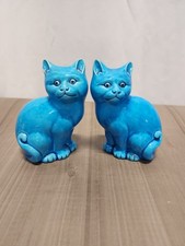 Vintage Chinese Turquoise Glazed Porcelain Cats picture