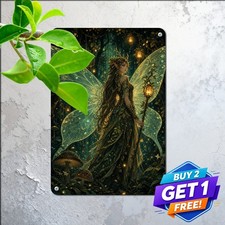 Enchanted Butterfly Fairy Sign Whimsical Firefly Forest Decor Metal Tin Plaque picture