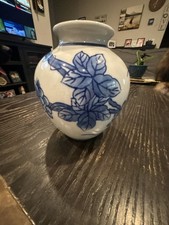 Blue and White Floral Ceramic Chinoiserie Vase picture