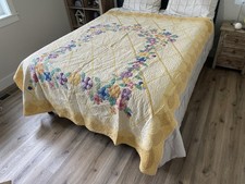 1936 Hand Appliqued Floral Quilt 74x89 Vintage Antique Signed Hand Quilted picture