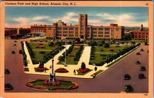 1948 Linen Postcard Chelsea Park & High School Atlantic City New Jersey picture