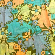 Vintage Fabric Psychedelic Mod Flower Power Daisy Blue Orange Green 52”x40” picture
