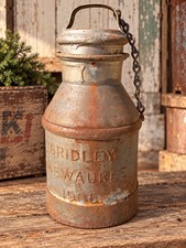Antique Vintage Small Metal Milk Can with Lid And Handle 1936 Milwaukee Dairy picture