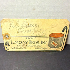 Lindsay Bros., Inc. Vintage Farm Equipment Advertising Tag Milwaukee Wisconsin picture