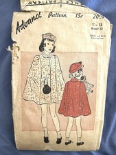 Vintage Advance Collard Cape & Hat Sewing Pattern Girl Child 12 picture