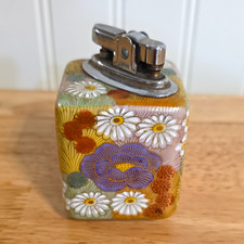 Vintage Japanese Kutani Porcelain Table Lighter Hand Painted Hanazume Flowers picture