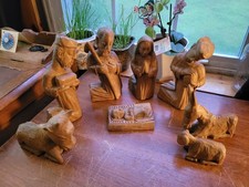 Vintage 8 Pc. Hand Carved Wooden Nativity Set STUNNING picture