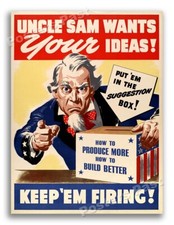 “Uncle Sam Wants Your Ideas” 1943 Vintage Style World War 2 Poster - 18x24 picture