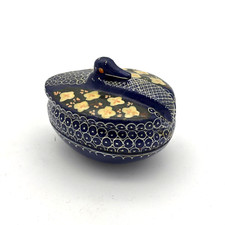 Vintage Trinket Box Hand Painted Floral Egg Shaped Blue Colorful Small Container picture