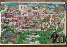  1981 Original Vintage Univ. of Michigan Ann Arbor Cartoon Map Travel Poster picture