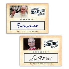 2 PACK Pope Leo XIV Pope Francis ACEO Replica Reprint Autograph Signature Cards picture