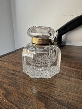 Rare Antique 19th C. French Baccarat Cut Crystal Inkwell w/ Engraved Brass Hinge picture