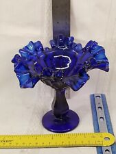 Colonial Blue Fenton Ruffle Edge Pedestal Thumbprint Pattern Compote Dish picture