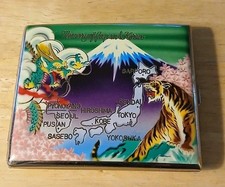 Vtg Collectible Enamel Cigarette Case Tiger, Mt Fuji, Japan & Korea Map  picture