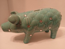 Blue Ceramic Pig Piggy Bank Collectable picture