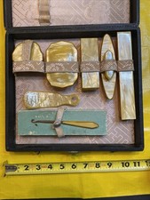 Vtg Art Deco Celluloid Pearloid Vanity Set Incomplete Case 10 Pc Dresser Kit picture