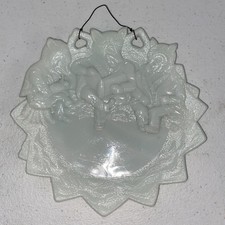 Antique Westmoreland White Milk Glass Three Roosevelt Bears Hanging Plate 7” picture