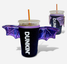 Dunkin' Black & Purple Bat Wings Coffee & Tea Cup Sleeve Holder Koozie picture