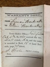1860 - WARRANTY DEED - Land / House Sale for $500 - by  LYMAN HENDRICK picture