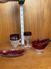 Vintage Ruby Flash Souvenir Glass Lot 4 Illinois Mugs Goblet Basket Dish picture
