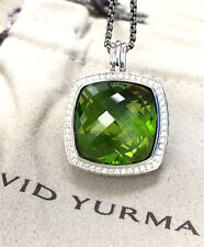 David Yurman Silver Albion 20mm Peridot & Diamond Pendant Necklace 18