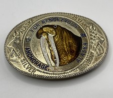 Vtg Anchorage Alaska 1984 Fur Rendezvous Belt Buckle Walrus AK, 25 Years Anniv. picture