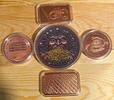 Lot of 5 .999 Fine Copper Round & Solid Copper Bars, Capsules 9oz total picture