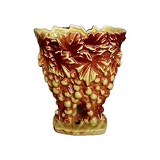 Vintage McCoy USA Grape Leaves Vase Marked Yellow Brown picture
