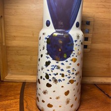 Vintage Pier 1 Imports Abstract Ceramic Face Vase Cobalt Blue Gold Starburst 11