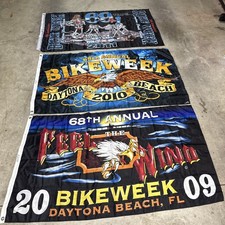 Vintage Daytona 3 Beach Bike Week Flags 2009,10,& 11 Harley Davidson Collectors picture
