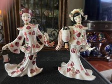 Vintage 1956 Signed Geo Z. Lefton Porcelain East Asian Dancers with Lantern picture