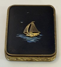 Vintage Foster Art Deco Compact Sailboat Enamel Makeup Powder Rouge Vanity Case  picture