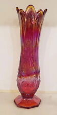 Vintage Indiana Glass Heritage Pattern Red Carnival Glass Vase 11 Inches Tall picture
