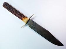 Vintage large Germany B. SVOBODA Bowie Knife STAG handle carbon steel 8 inch picture